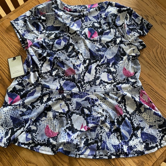 Dana Buchman Blue and Black Patterned Blouse New with Tags - Picture 2 of 3